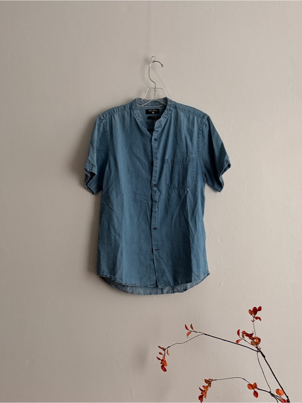 Short Sleeve Washed Blue Button-Up Shirt